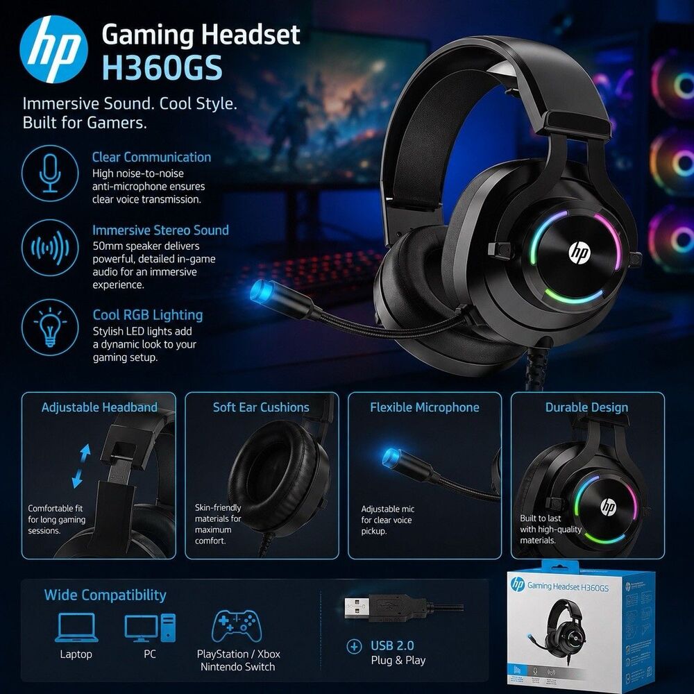 HP H360GS Over-the-Ear Headphones with with Noise Cancelling Microphone - Black